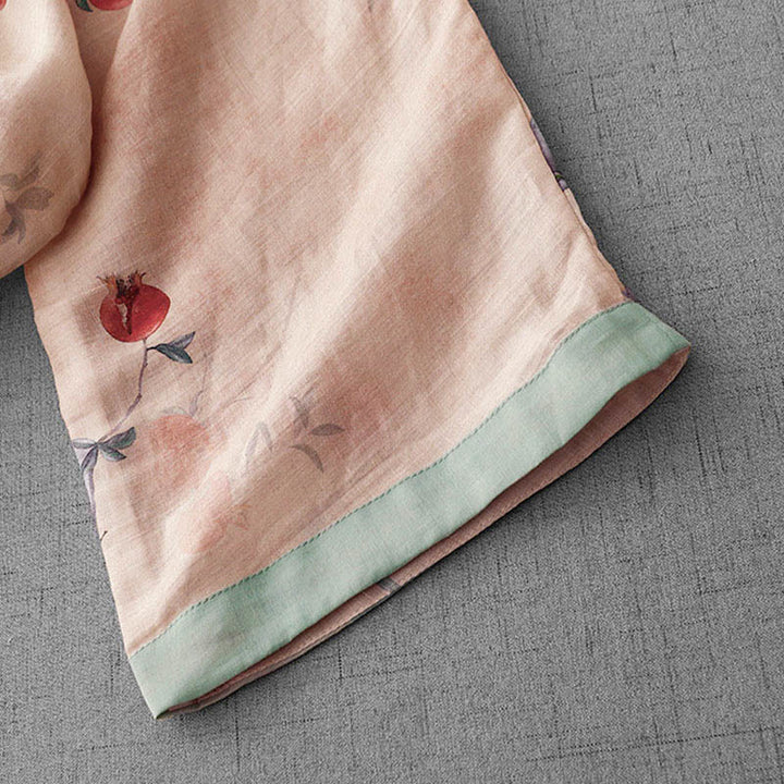 Buddha Stones Frog-Button Orchid Pomegranate Flowers Pattern Side Slit Design Half Sleeve Midi Dress - image 5