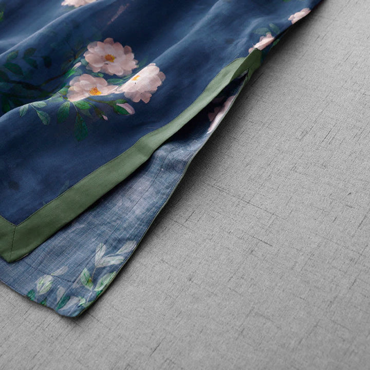 Buddha Stones Frog-Button Orchid Pomegranate Flowers Pattern Side Slit Design Half Sleeve Midi Dress - image 16