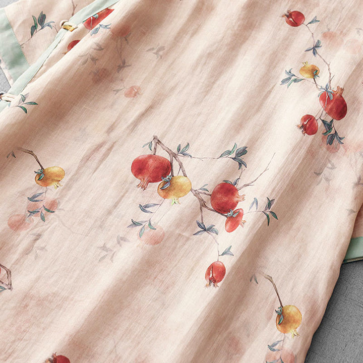 Buddha Stones Frog-Button Orchid Pomegranate Flowers Pattern Side Slit Design Half Sleeve Midi Dress - image 8