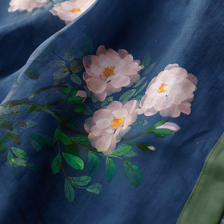 Buddha Stones Frog-Button Orchid Pomegranate Flowers Pattern Side Slit Design Half Sleeve Midi Dress - image 14