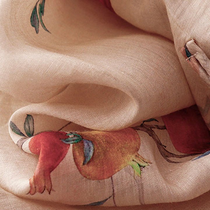 Buddha Stones Frog-Button Orchid Pomegranate Flowers Pattern Side Slit Design Half Sleeve Midi Dress - image 6