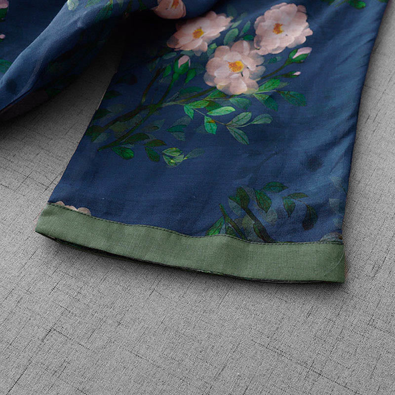 Buddha Stones Frog-Button Orchid Pomegranate Flowers Pattern Side Slit Design Half Sleeve Midi Dress - image 15