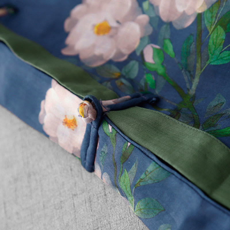 Buddha Stones Frog-Button Orchid Pomegranate Flowers Pattern Side Slit Design Half Sleeve Midi Dress - image 17