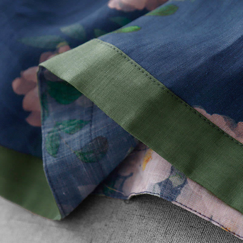 Buddha Stones Frog-Button Orchid Pomegranate Flowers Pattern Side Slit Design Half Sleeve Midi Dress - image 18