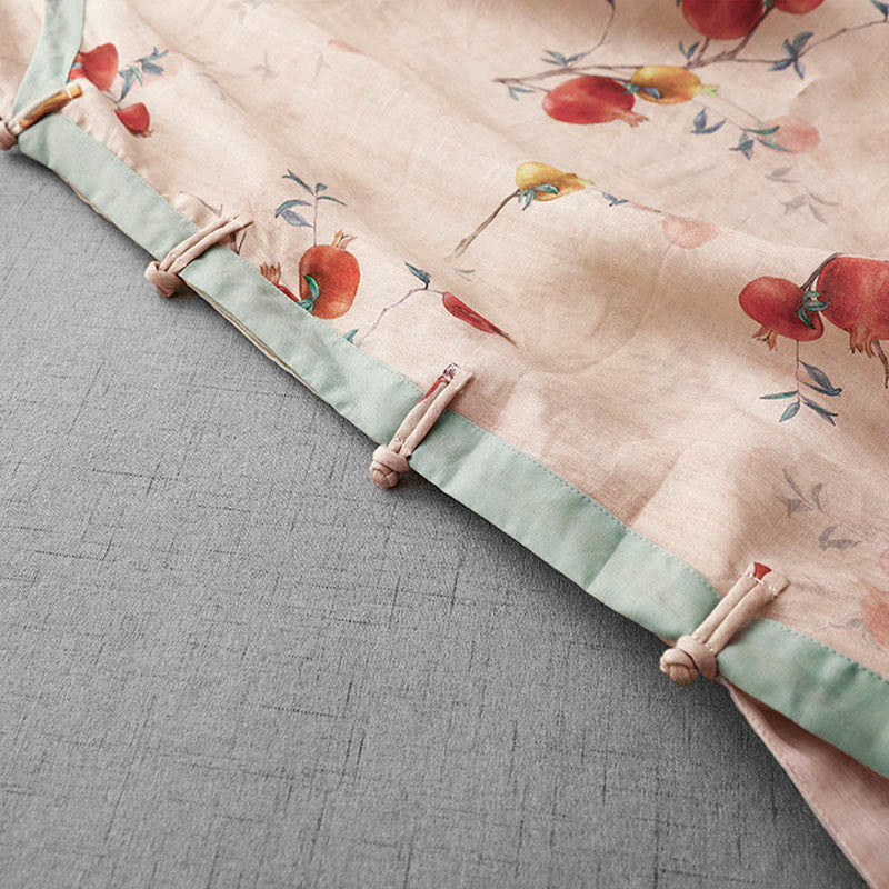 Buddha Stones Frog-Button Orchid Pomegranate Flowers Pattern Side Slit Design Half Sleeve Midi Dress - image 9