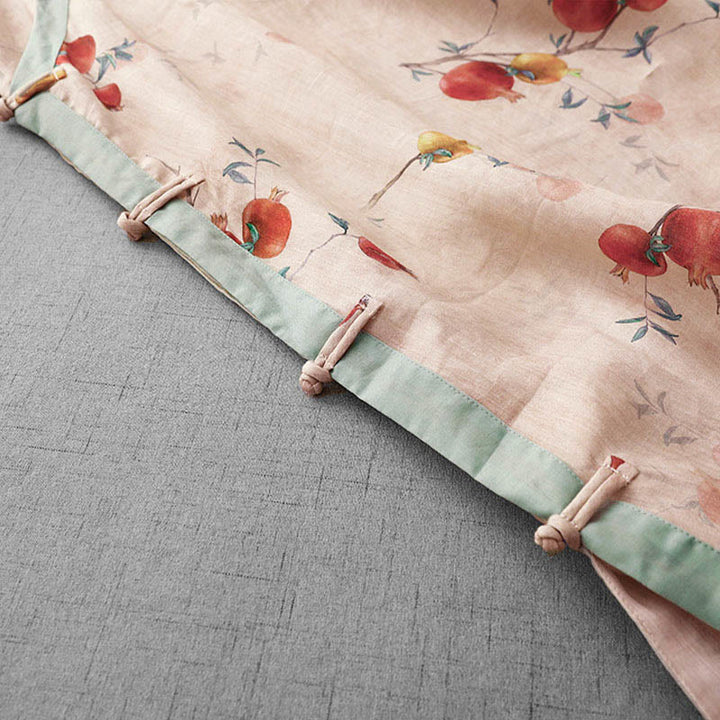 Buddha Stones Frog-Button Orchid Pomegranate Flowers Pattern Side Slit Design Half Sleeve Midi Dress - image 9