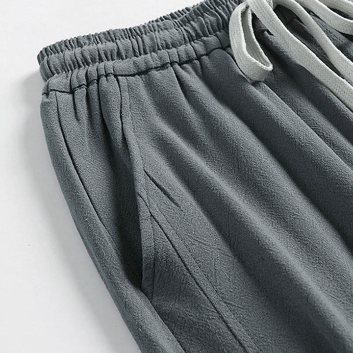 Buddha Stones Summer Drawstring Elastic Waist Frog-Button Ankle-Length Men's Cotton Linen Pants With Pockets - image 5