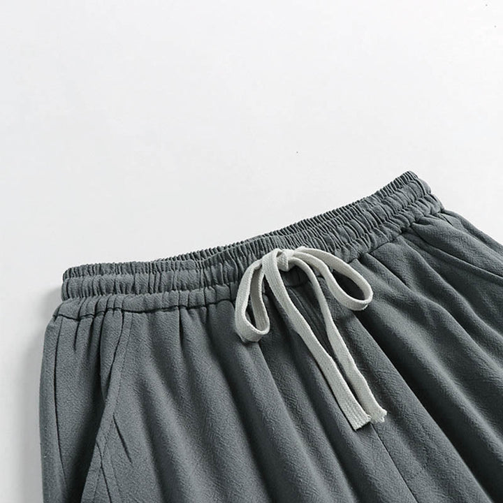 Buddha Stones Summer Drawstring Elastic Waist Frog-Button Ankle-Length Men's Cotton Linen Pants With Pockets - image 2