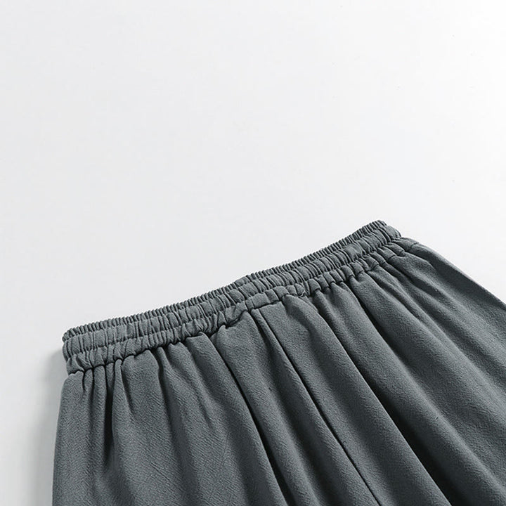 Buddha Stones Summer Drawstring Elastic Waist Frog-Button Ankle-Length Men's Cotton Linen Pants With Pockets - image 6