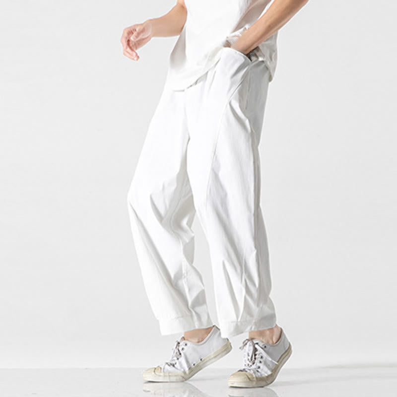 Buddha Stones Summer Solid Drawstring Ankle-Length Men's Cargo Harem Pants With Pockets - image 30