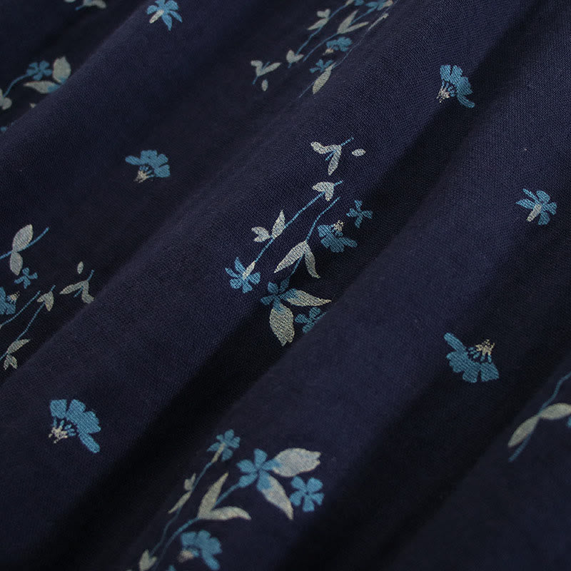 Buddha Stones Spring Small Floral Print Buttons Design Crew Neck Long Sleeve Midi Dress With Pockets - image 7