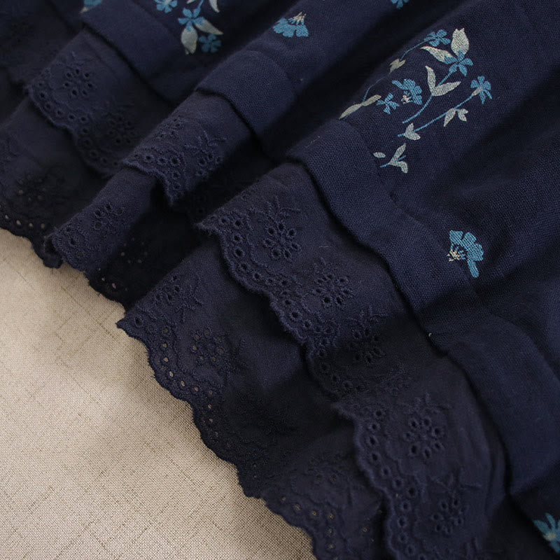 Buddha Stones Spring Small Floral Print Buttons Design Crew Neck Long Sleeve Midi Dress With Pockets - image 5