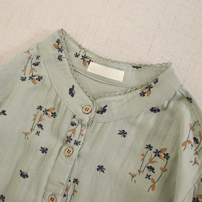 Buddha Stones Spring Small Floral Print Buttons Design Crew Neck Long Sleeve Midi Dress With Pockets - image 10