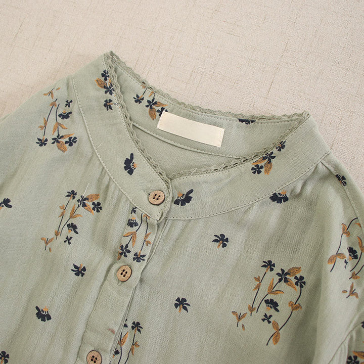 Buddha Stones Spring Small Floral Print Buttons Design Crew Neck Long Sleeve Midi Dress With Pockets - image 10