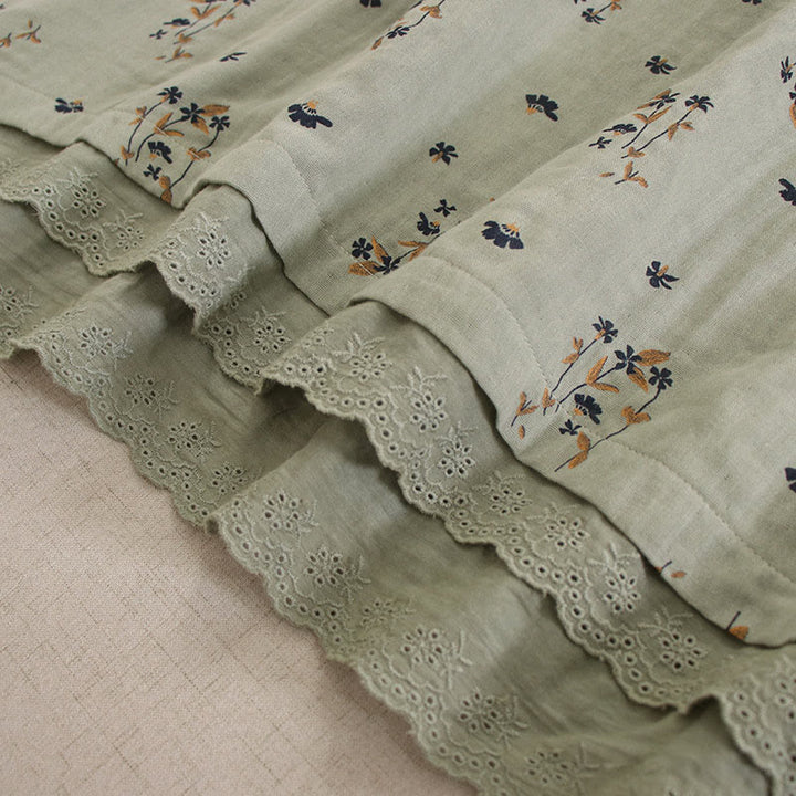 Buddha Stones Spring Small Floral Print Buttons Design Crew Neck Long Sleeve Midi Dress With Pockets - image 14