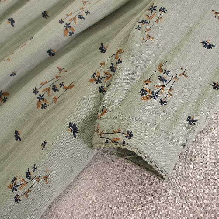 Buddha Stones Spring Small Floral Print Buttons Design Crew Neck Long Sleeve Midi Dress With Pockets - image 11