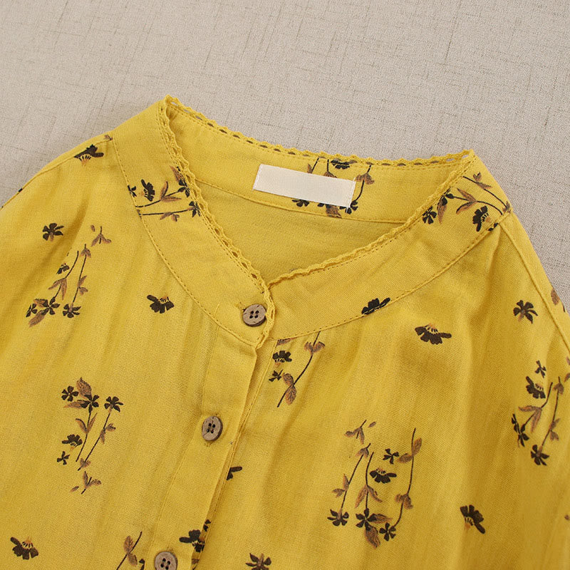 Buddha Stones Spring Small Floral Print Buttons Design Crew Neck Long Sleeve Midi Dress With Pockets - image 18