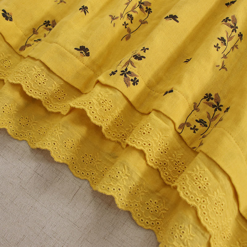 Buddha Stones Spring Small Floral Print Buttons Design Crew Neck Long Sleeve Midi Dress With Pockets - image 21