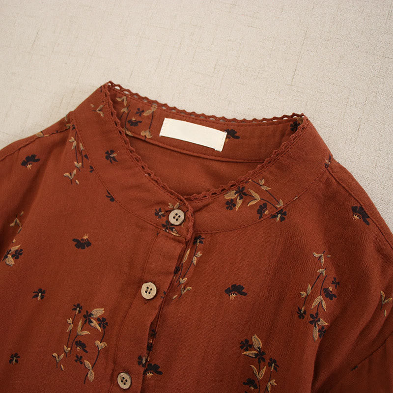 Buddha Stones Spring Small Floral Print Buttons Design Crew Neck Long Sleeve Midi Dress With Pockets - image 26