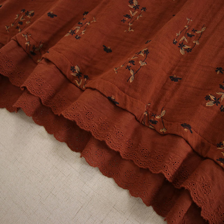 Buddha Stones Spring Small Floral Print Buttons Design Crew Neck Long Sleeve Midi Dress With Pockets - image 28