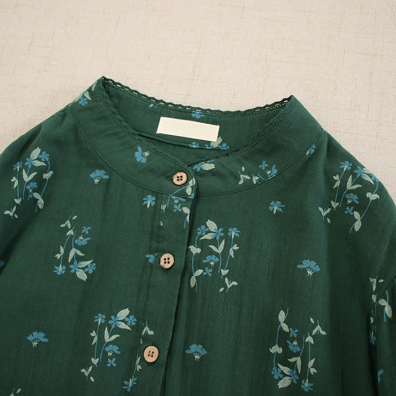 Buddha Stones Spring Small Floral Print Buttons Design Crew Neck Long Sleeve Midi Dress With Pockets - image 31