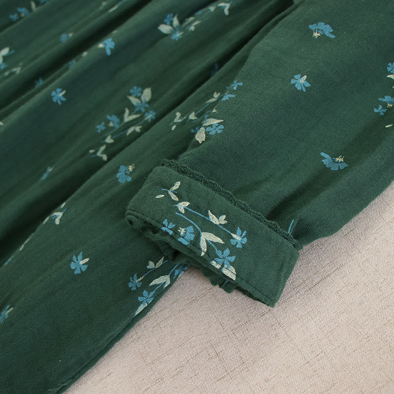 Buddha Stones Spring Small Floral Print Buttons Design Crew Neck Long Sleeve Midi Dress With Pockets - image 33