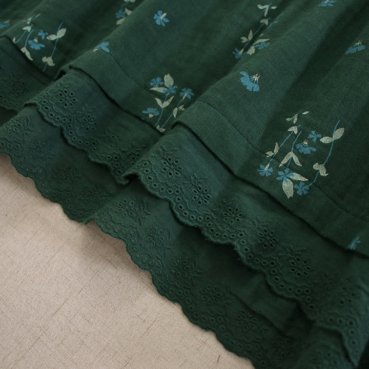 Buddha Stones Spring Small Floral Print Buttons Design Crew Neck Long Sleeve Midi Dress With Pockets - image 35