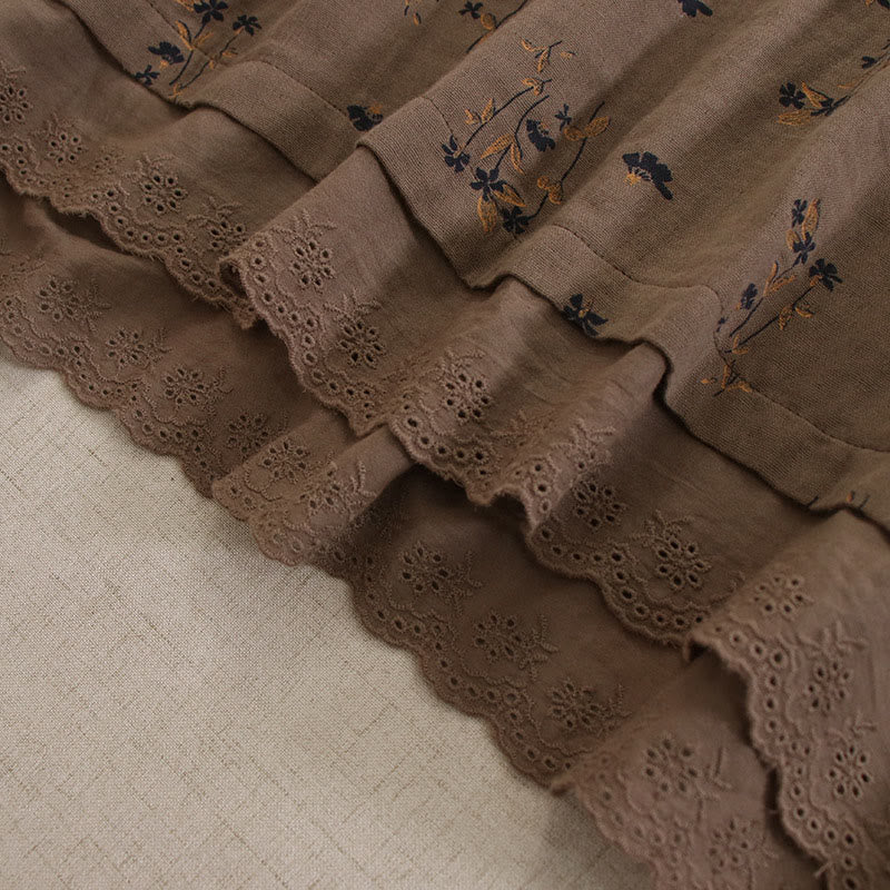 Buddha Stones Spring Small Floral Print Buttons Design Crew Neck Long Sleeve Midi Dress With Pockets - image 42