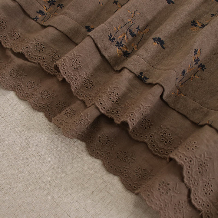 Buddha Stones Spring Small Floral Print Buttons Design Crew Neck Long Sleeve Midi Dress With Pockets - image 42