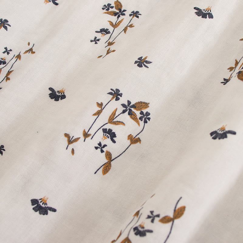 Buddha Stones Spring Small Floral Print Buttons Design Crew Neck Long Sleeve Midi Dress With Pockets - image 53