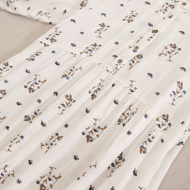 Buddha Stones Spring Small Floral Print Buttons Design Crew Neck Long Sleeve Midi Dress With Pockets - image 49