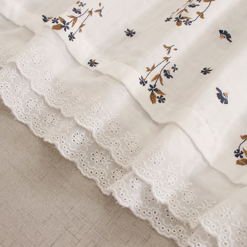 Buddha Stones Spring Small Floral Print Buttons Design Crew Neck Long Sleeve Midi Dress With Pockets - image 55