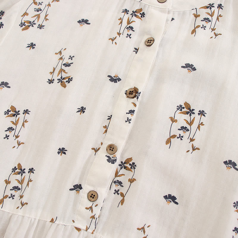 Buddha Stones Spring Small Floral Print Buttons Design Crew Neck Long Sleeve Midi Dress With Pockets - image 52