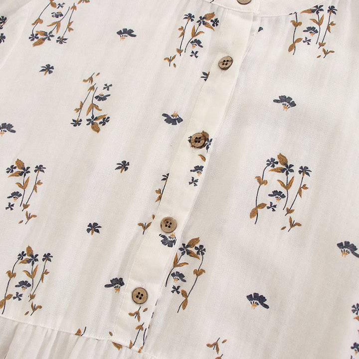 Buddha Stones Spring Small Floral Print Buttons Design Crew Neck Long Sleeve Midi Dress With Pockets - image 52