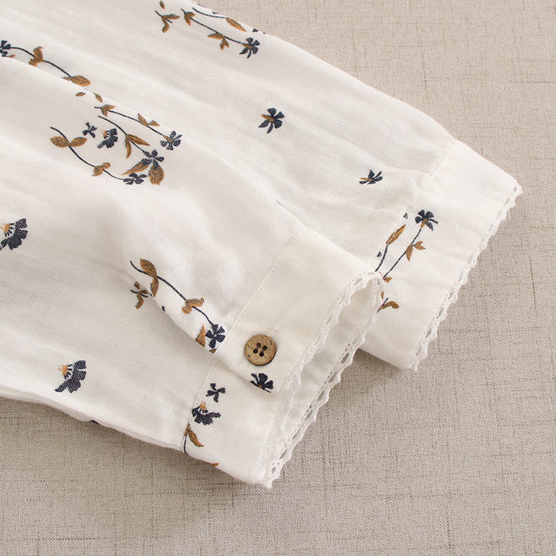 Buddha Stones Spring Small Floral Print Buttons Design Crew Neck Long Sleeve Midi Dress With Pockets - image 54