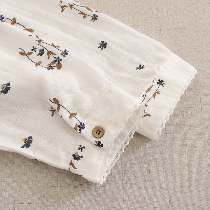 Buddha Stones Spring Small Floral Print Buttons Design Crew Neck Long Sleeve Midi Dress With Pockets - image 54