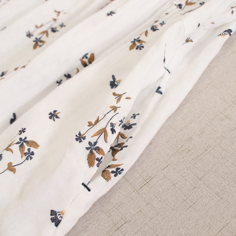 Buddha Stones Spring Small Floral Print Buttons Design Crew Neck Long Sleeve Midi Dress With Pockets - image 51