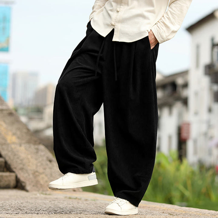Buddha Stones Fall Solid Elastic Waist Drawstring Men's Harem Pants With Pockets - image 18