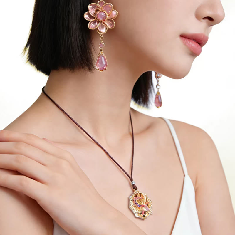 Buddha Stones 999 Sterling Silver Colorful Koi Fish Carved Luck Necklace Pendant - image 11