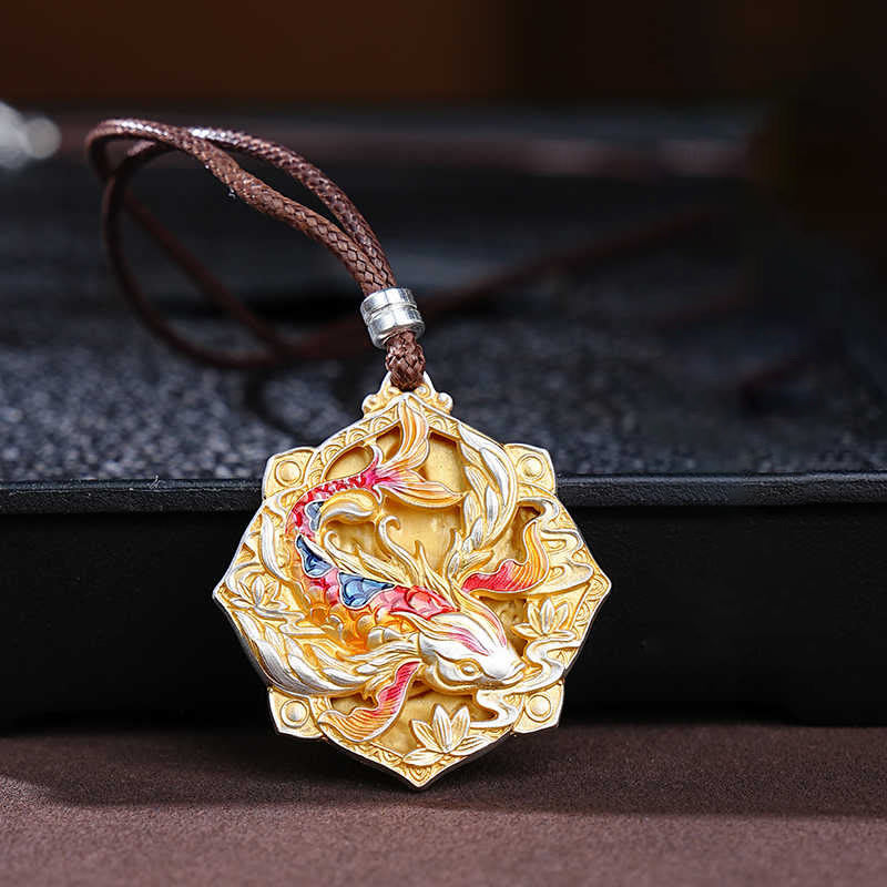Buddha Stones 999 Sterling Silver Colorful Koi Fish Carved Luck Necklace Pendant - Koi Fish(Luck♥Prosperity) - image 0