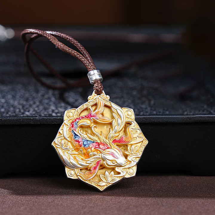 Buddha Stones 999 Sterling Silver Colorful Koi Fish Carved Luck Necklace Pendant - Koi Fish(Luck♥Prosperity) - image 0