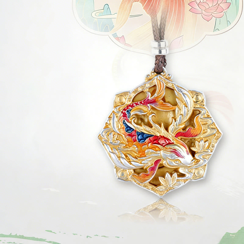 Buddha Stones 999 Sterling Silver Colorful Koi Fish Carved Luck Necklace Pendant - image 15