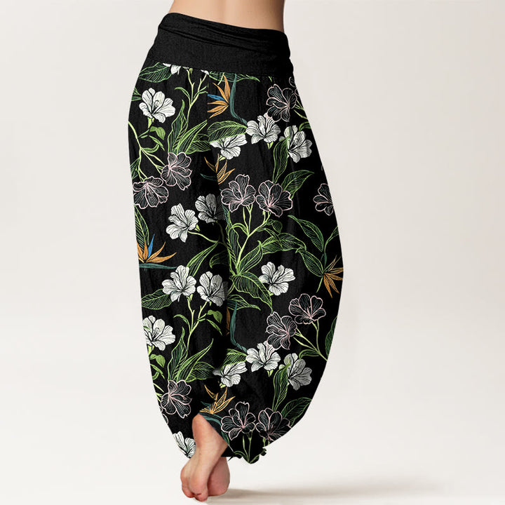 Buddha Stones Cotton Contrasting Colors Flower Leaf Pattern Women's Elastic Waist Harem Pants - image 6