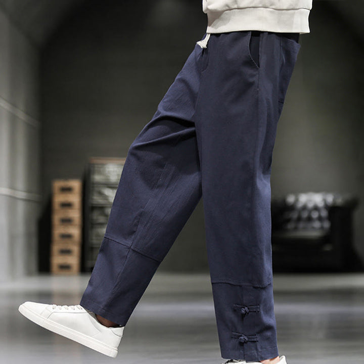 Buddha Stones Drawstring Elastic Waist Frog-Button Ankle-Length Men's Cotton Pants With Pockets - image 34