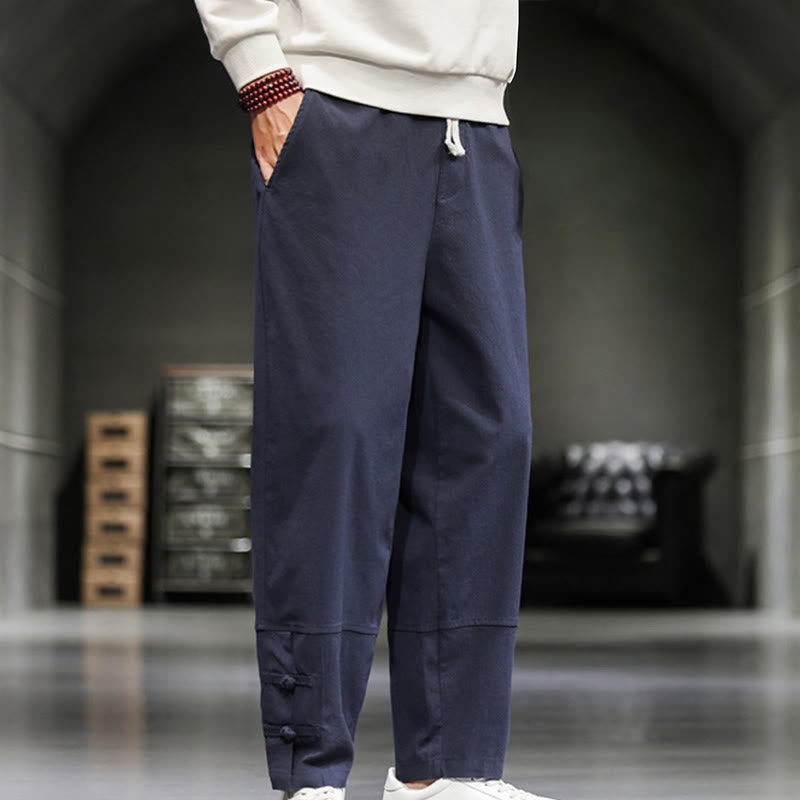 Buddha Stones Drawstring Elastic Waist Frog-Button Ankle-Length Men's Cotton Pants With Pockets - image 31