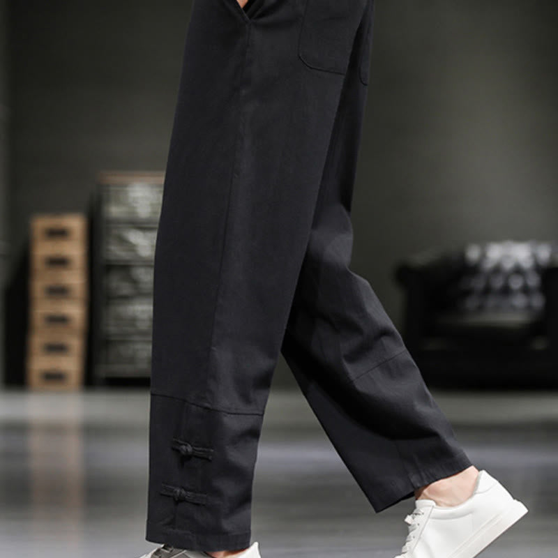 Buddha Stones Drawstring Elastic Waist Frog-Button Ankle-Length Men's Cotton Pants With Pockets - image 28