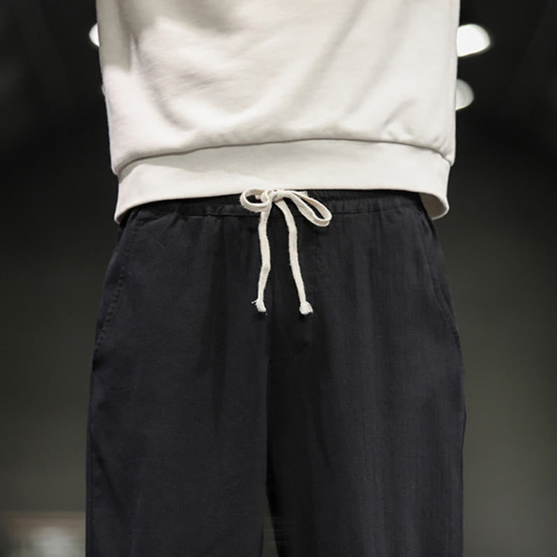 Buddha Stones Drawstring Elastic Waist Frog-Button Ankle-Length Men's Cotton Pants With Pockets - image 23