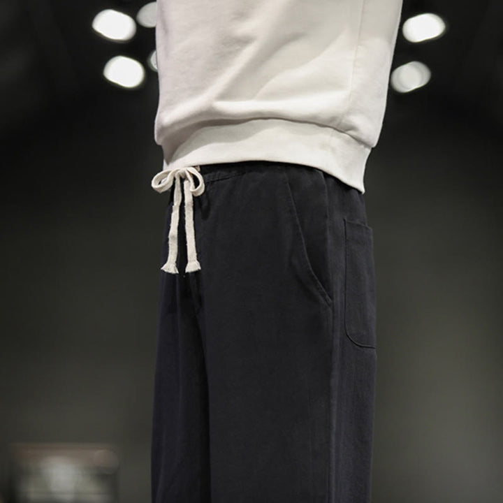 Buddha Stones Drawstring Elastic Waist Frog-Button Ankle-Length Men's Cotton Pants With Pockets - image 26