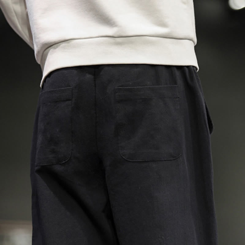 Buddha Stones Drawstring Elastic Waist Frog-Button Ankle-Length Men's Cotton Pants With Pockets - image 25