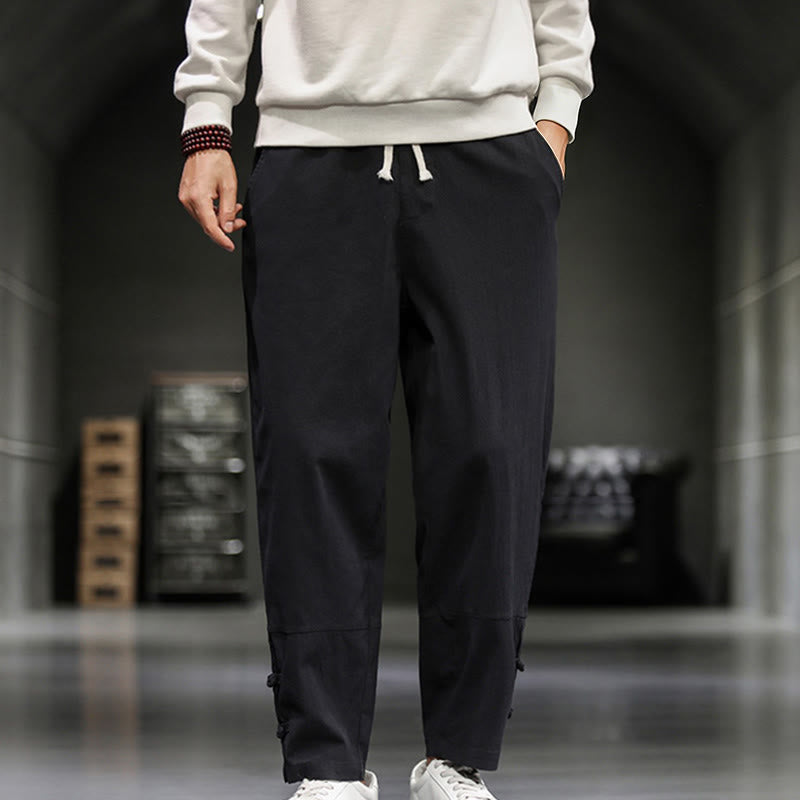 Buddha Stones Drawstring Elastic Waist Frog-Button Ankle-Length Men's Cotton Pants With Pockets - Black - US/UK/AU46，EU56 (5XL) - image 17